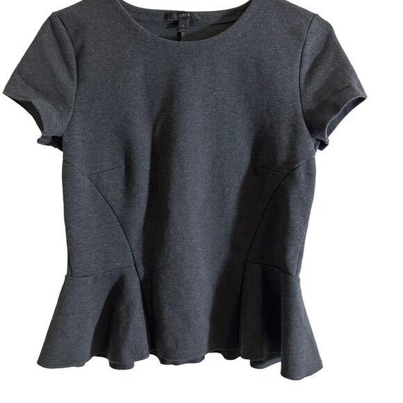 J. CREW Heathered Gray Short Sleeve Structured Peplum Top -  Size Small - Picture 2 of 9